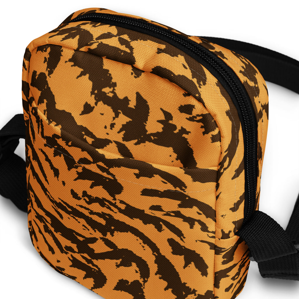 Girls Orange Tiger Stripe Crossbody Bag – Water Resistant Mini Purse With Adjustable Strap & Pockets