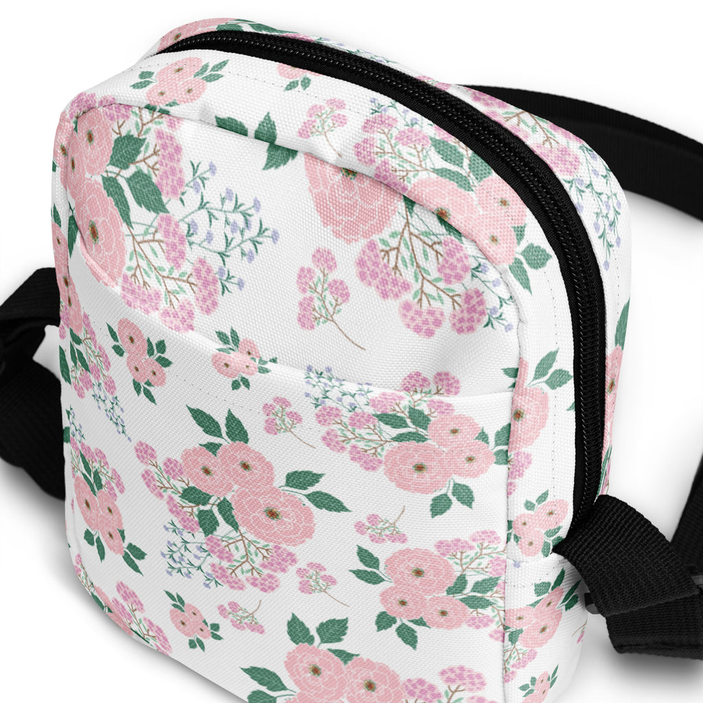 Girls Pink Flowers Crossbody Bag – Water Resistant Mini Purse With Adjustable Strap & Pockets