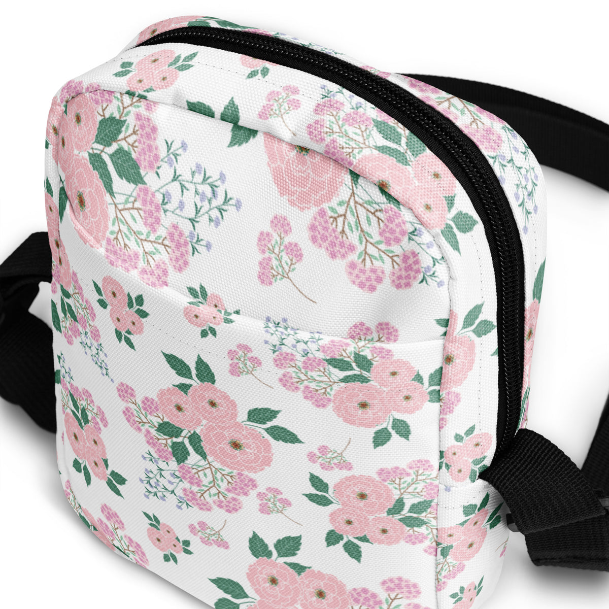 Girls Pink Flowers Crossbody Bag – Water Resistant Mini Purse With Adjustable Strap & Pockets