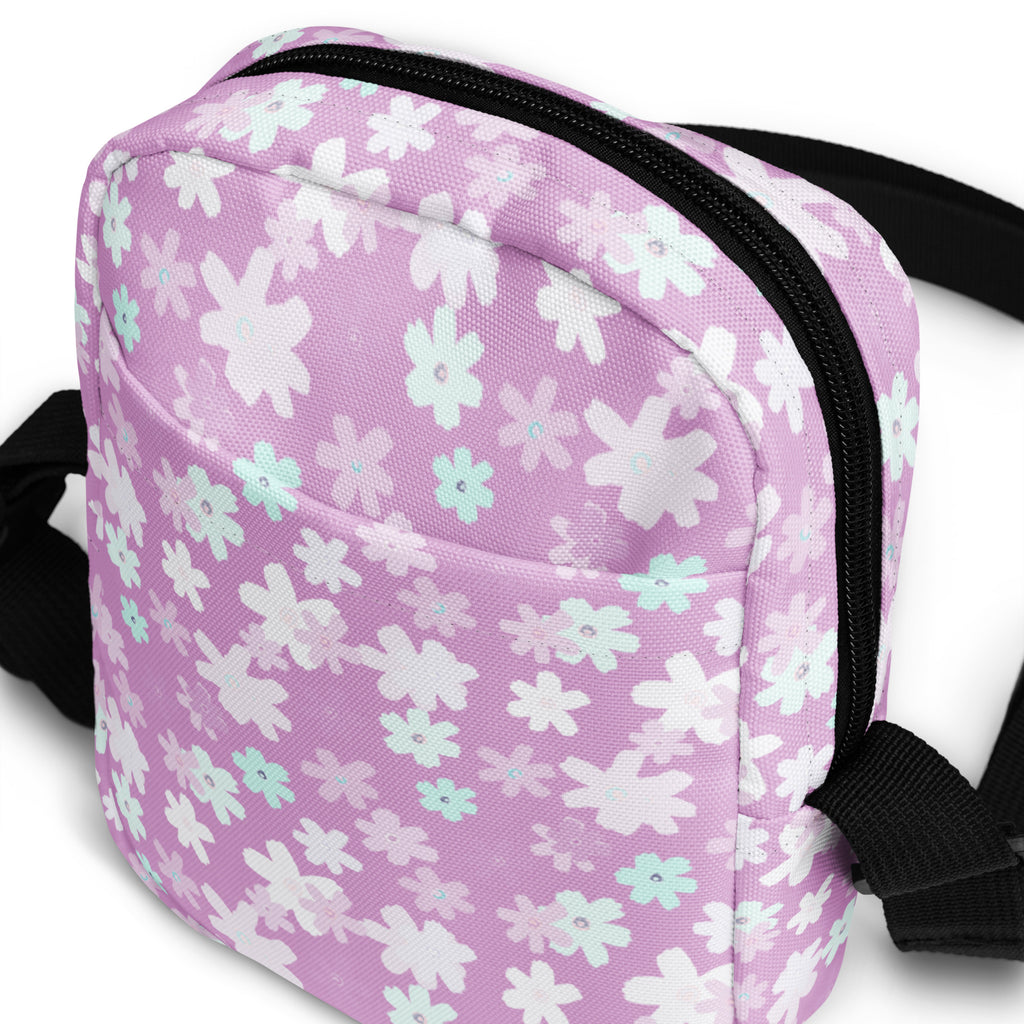 Purple Floral Crossbody Bag – Water Resistant Mini Purse With Adjustable Strap & Pockets
