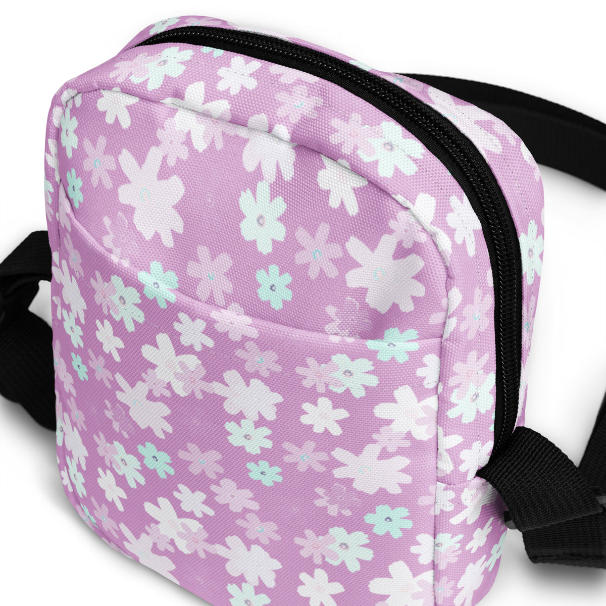 Purple Floral Crossbody Bag – Water Resistant Mini Purse With Adjustable Strap & Pockets