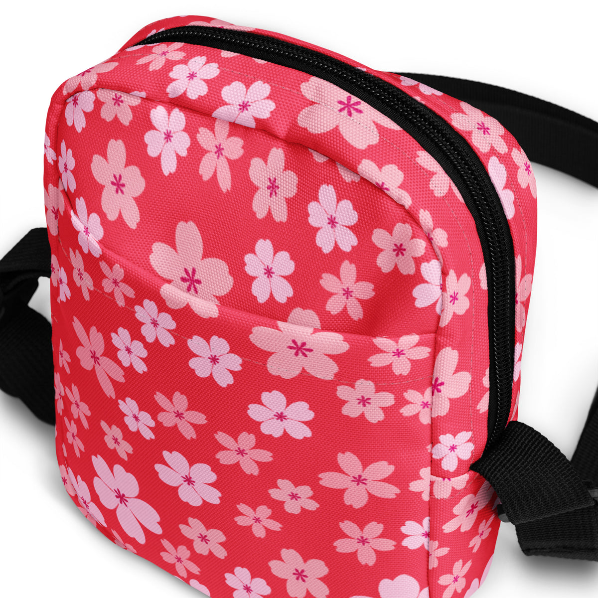 Pink Cherry Blossom Crossbody Bag – Water Resistant Mini Purse With Adjustable Strap & Pockets