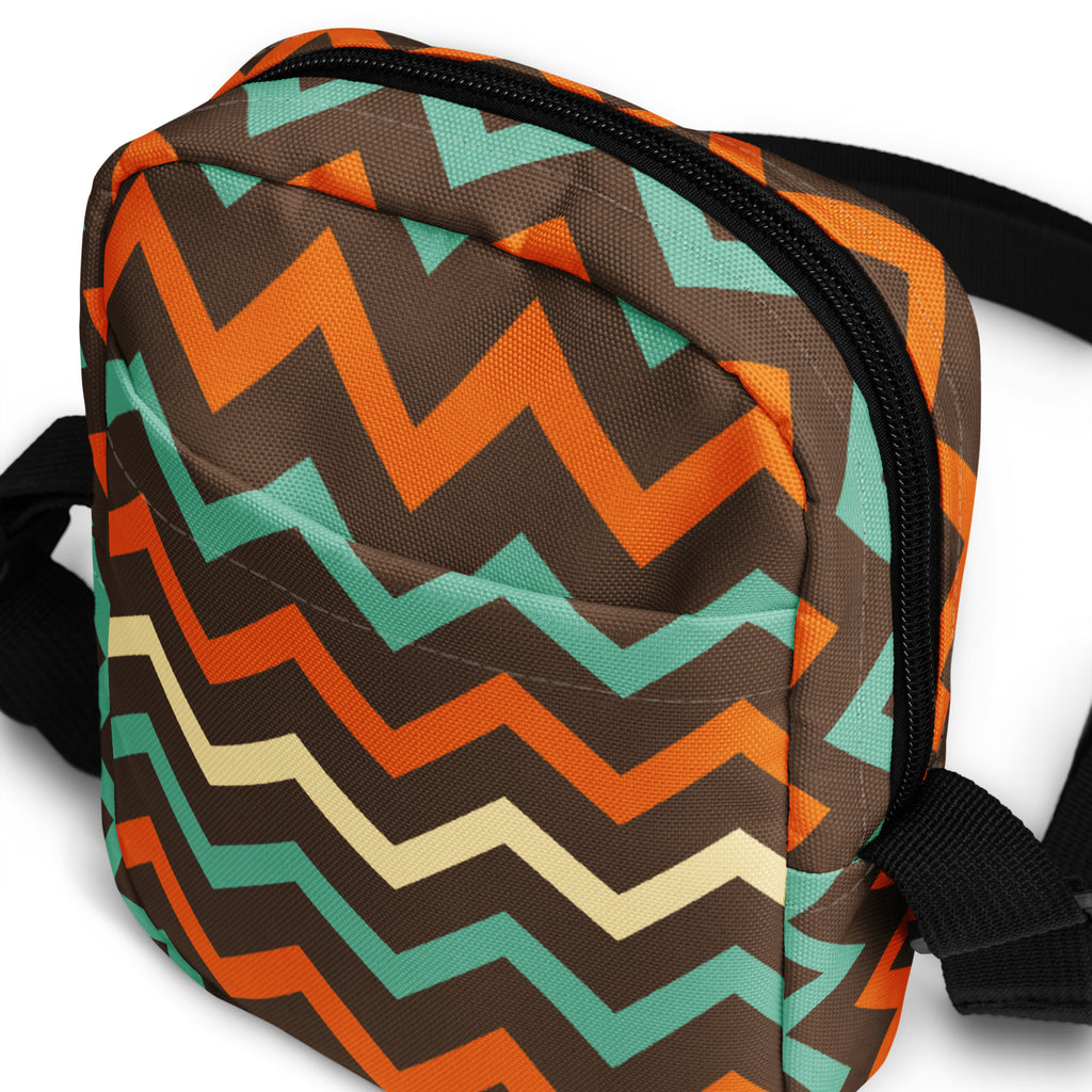 Retro Chevron Crossbody Bag – Water Resistant Mini Purse With Adjustable Strap & Pockets