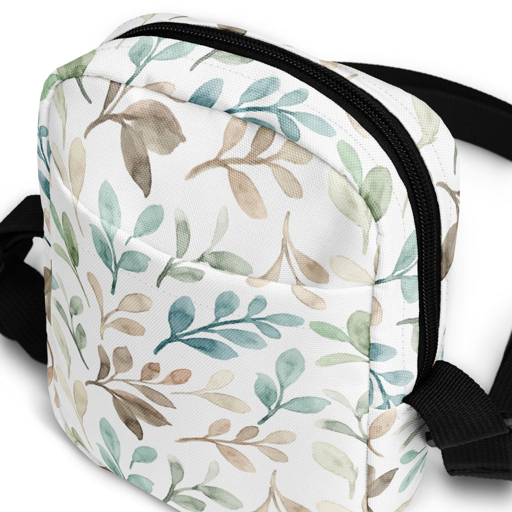 Watercolor Leaf Crossbody Bag – Water Resistant Mini Purse With Adjustable Strap & Pockets