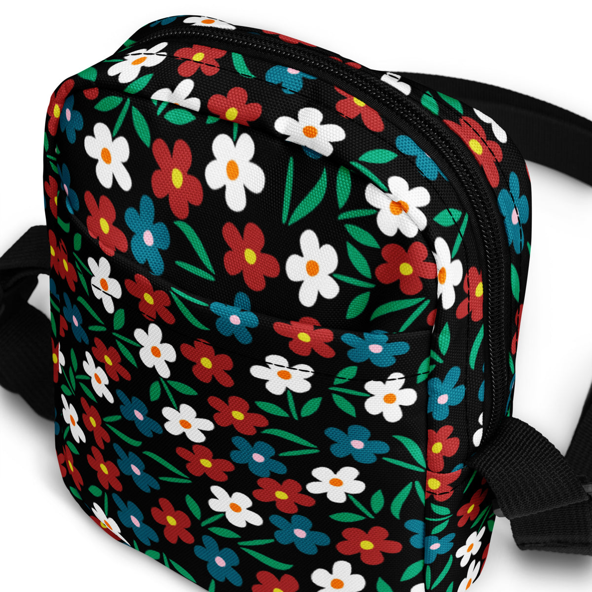 Girls Black Wildflower Crossbody Bag – Water Resistant Mini Purse With Adjustable Strap & Pockets