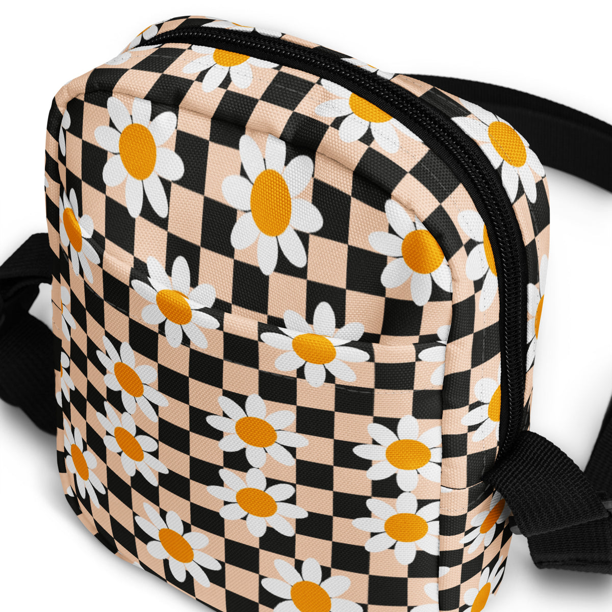 Daisy Checkered Crossbody Bag – Water Resistant Mini Purse With Adjustable Strap & Pockets