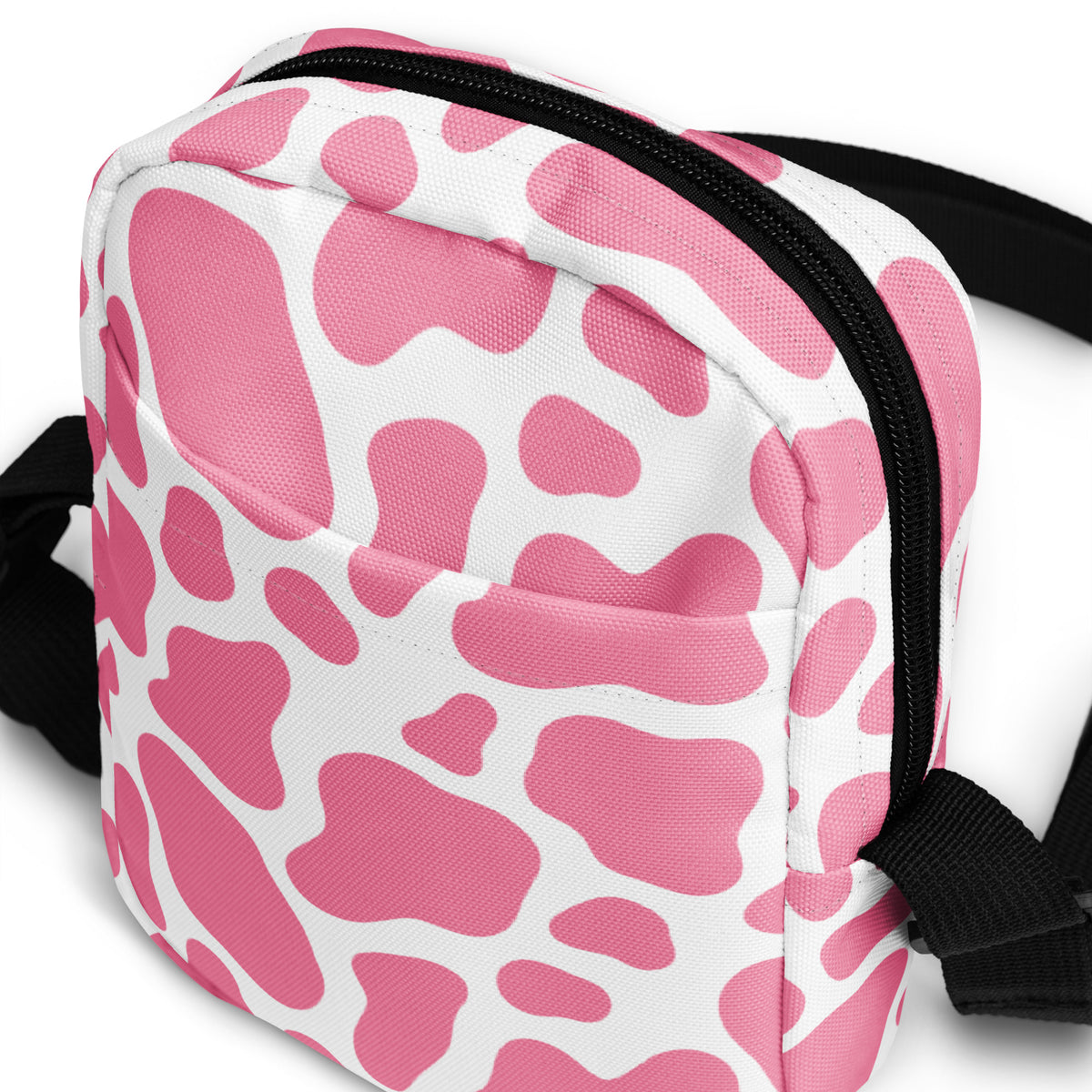 Pink Cow Print Crossbody Bag – Water Resistant Mini Purse With Adjustable Strap & Pockets