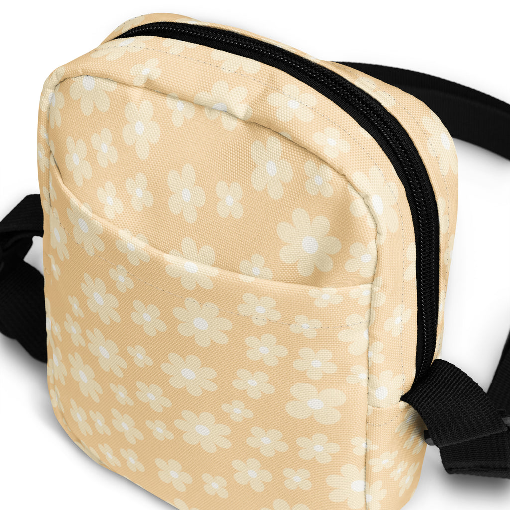 Cream Daisy Crossbody Bag – Water Resistant Mini Purse With Adjustable Strap & Pockets