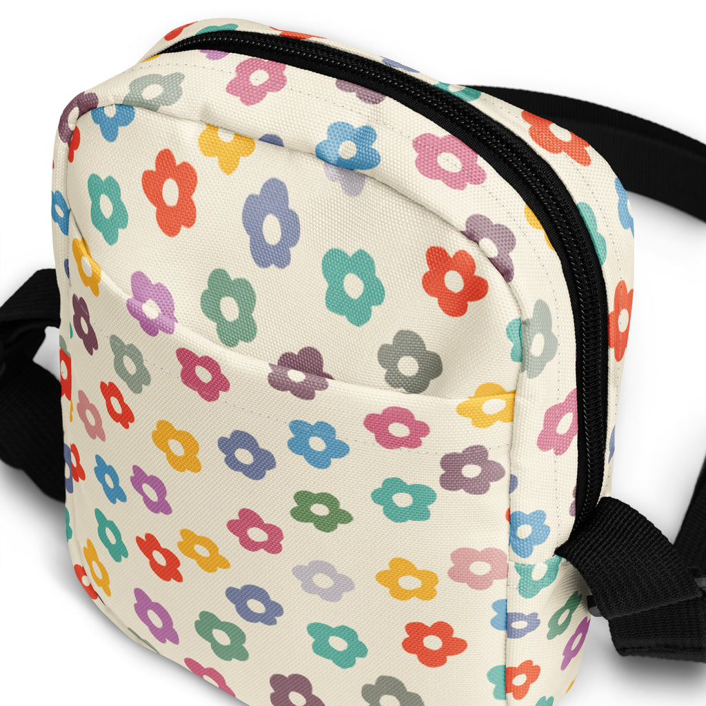Colorful Retro Flower Crossbody Bag – Water Resistant Mini Purse With Adjustable Strap & Pockets