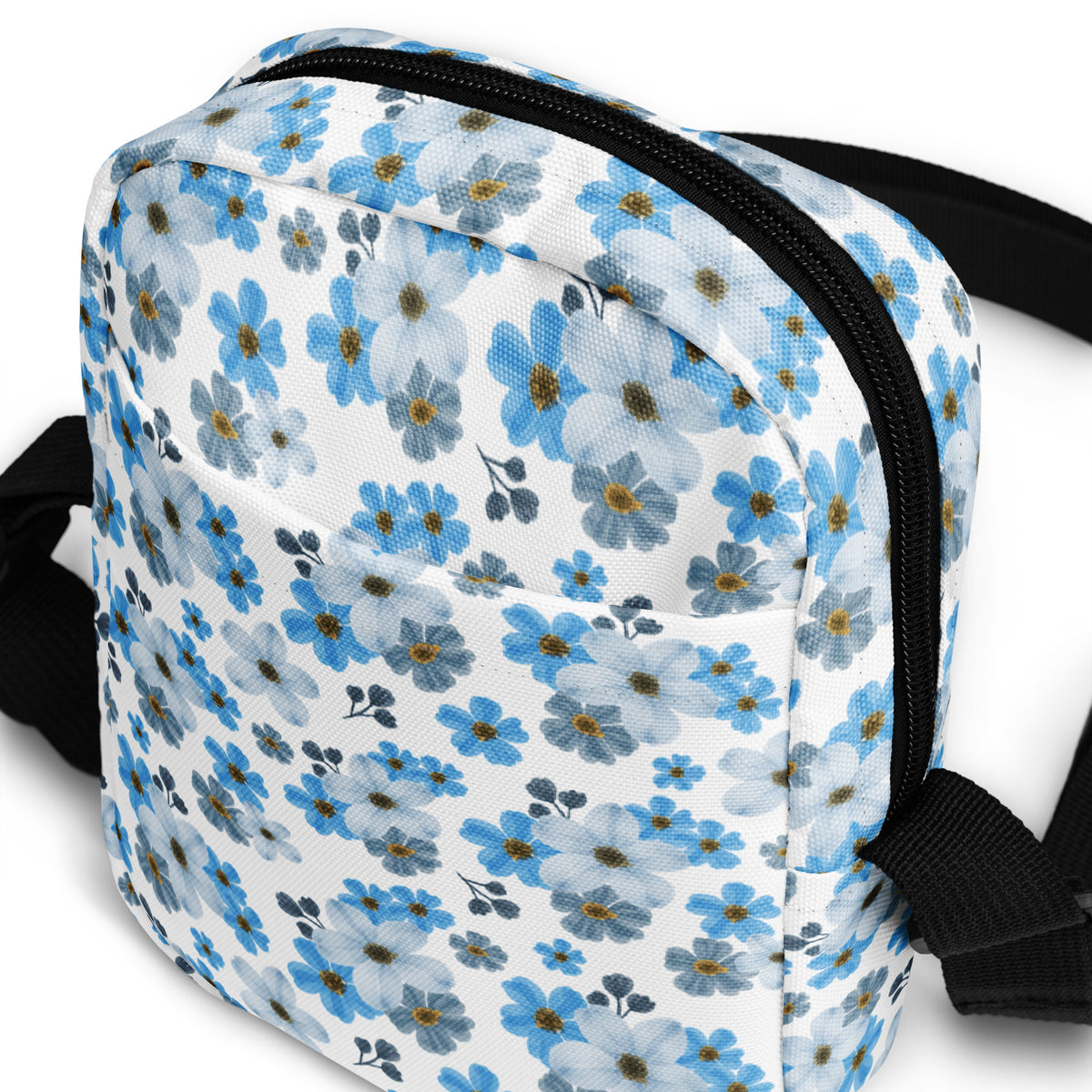 Girls Blue Floral Crossbody Bag – Water Resistant Mini Purse With Adjustable Strap & Pockets