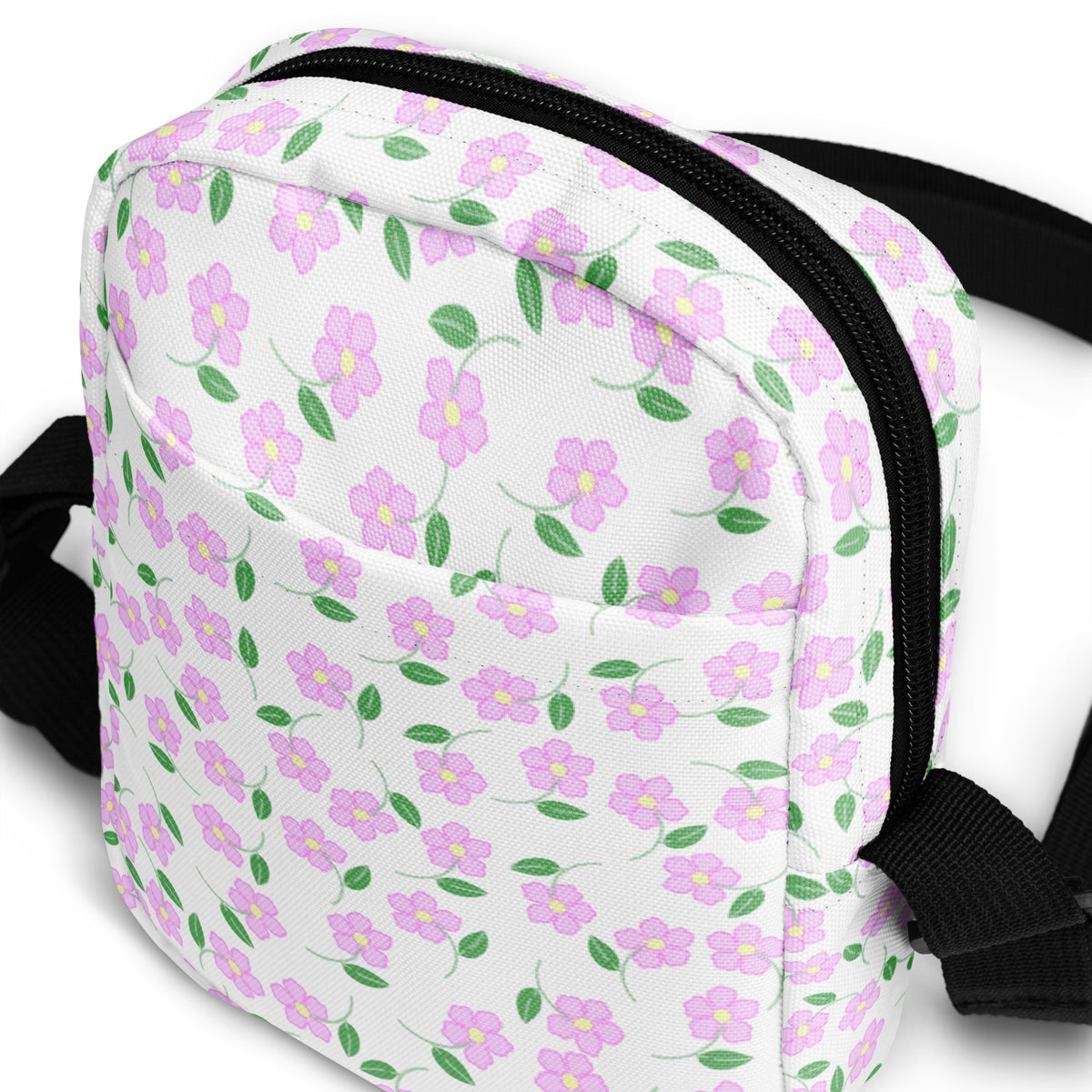 Pink Flowers Crossbody Bag – Water Resistant Mini Purse With Adjustable Strap & Pockets
