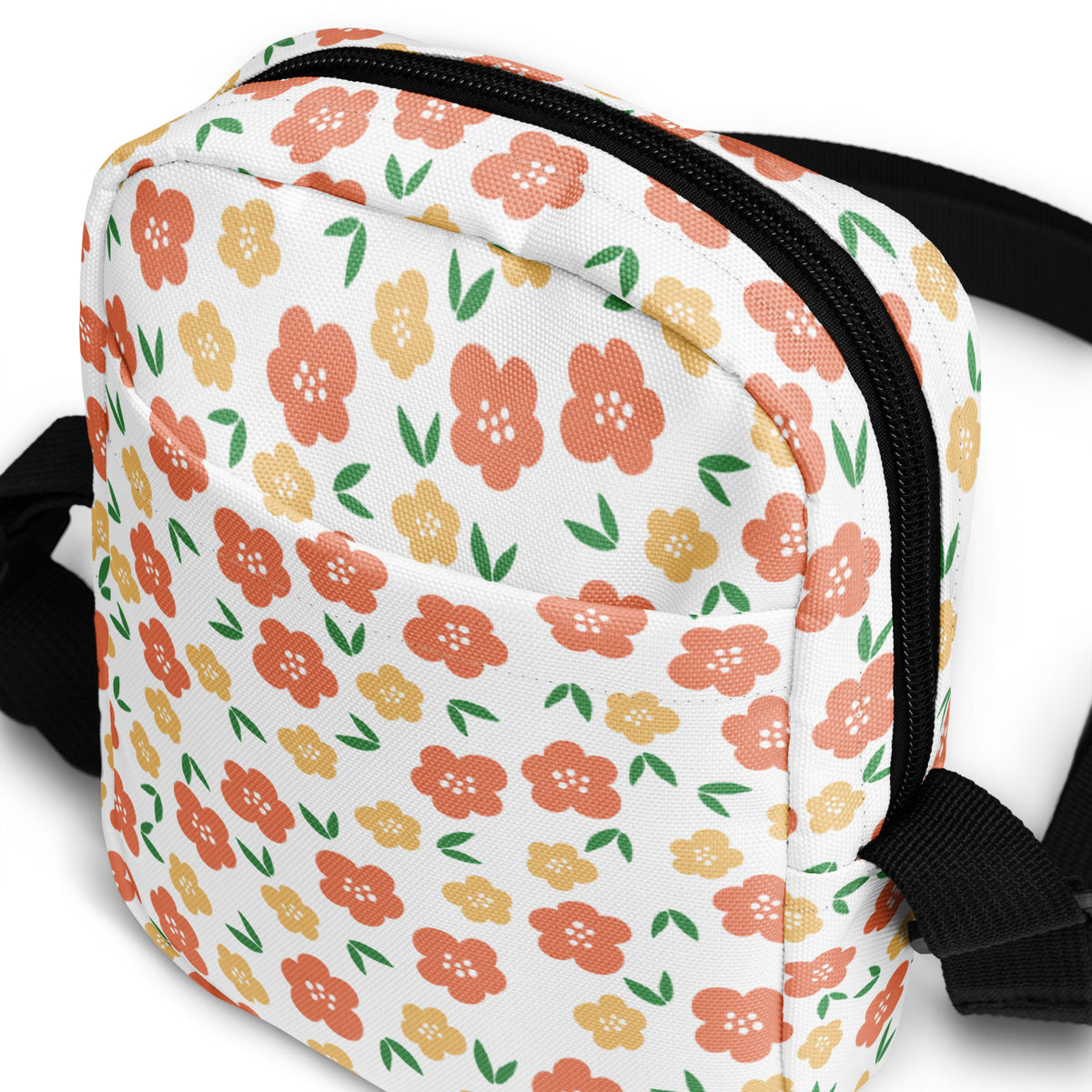 Girls Orange Floral Crossbody Bag – Water Resistant Mini Purse With Adjustable Strap & Pockets