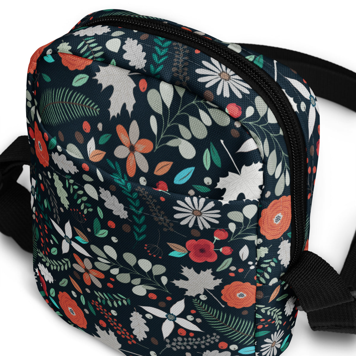 Dark Green Floral Crossbody Bag – Water Resistant Mini Purse With Adjustable Strap & Pockets