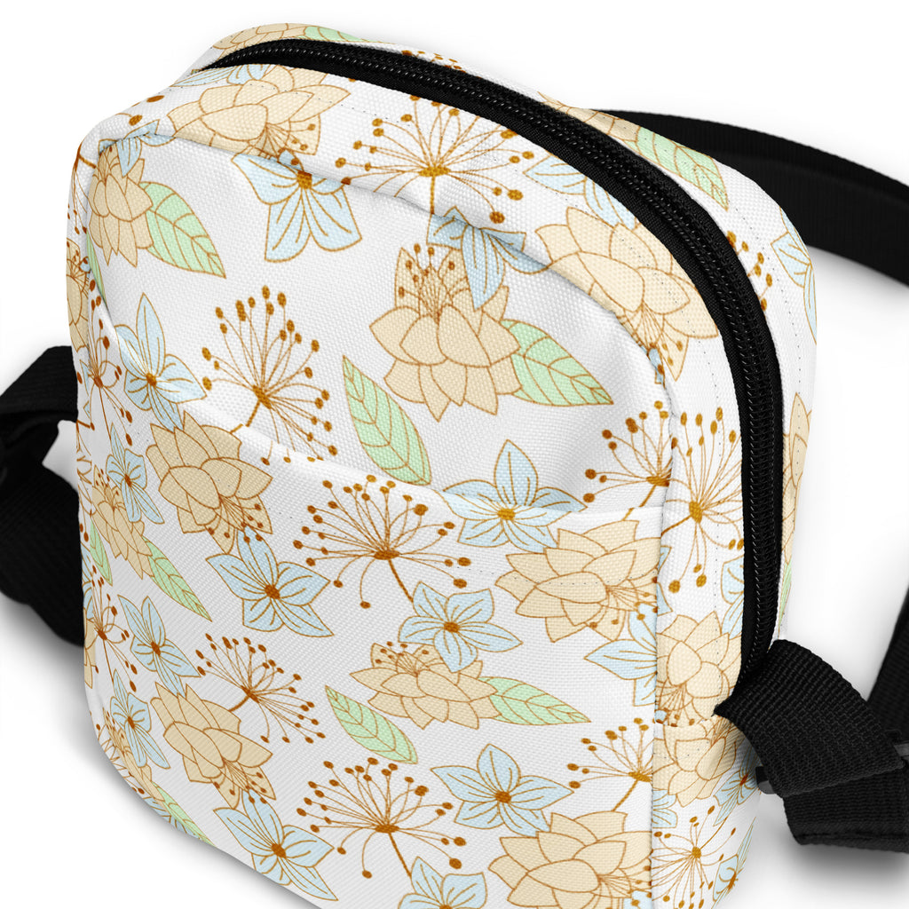 Gold Floral Crossbody Bag – Water Resistant Mini Purse With Adjustable Strap & Pockets