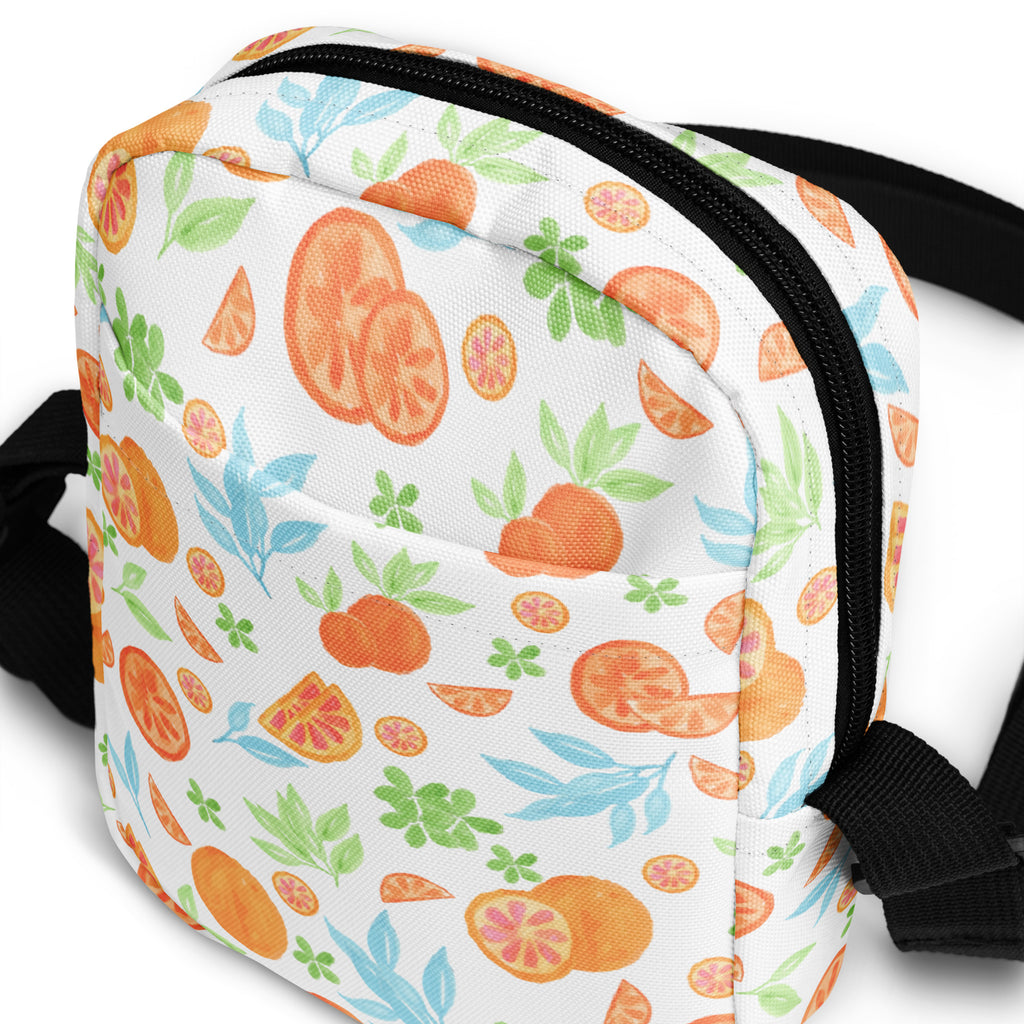 Orange Watercolor Fruit Crossbody Bag – Water Resistant Mini Purse With Adjustable Strap & Pockets