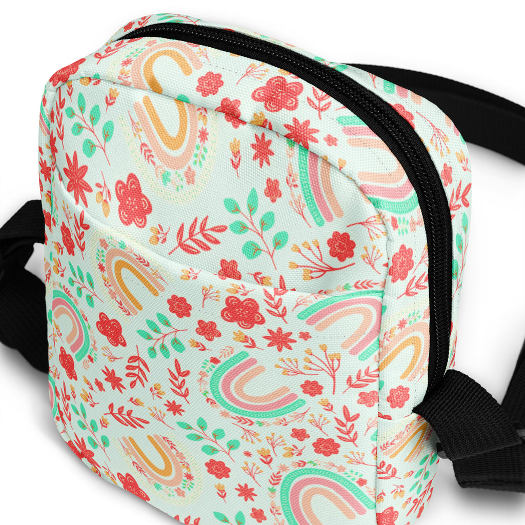 Rainbow Boho Floral Crossbody Bag – Water Resistant Mini Purse With Adjustable Strap & Pockets