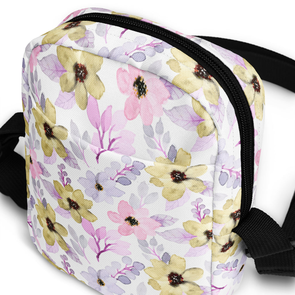 Pastel Watercolor Floral Crossbody Bag – Water Resistant Mini Purse With Adjustable Strap & Pockets