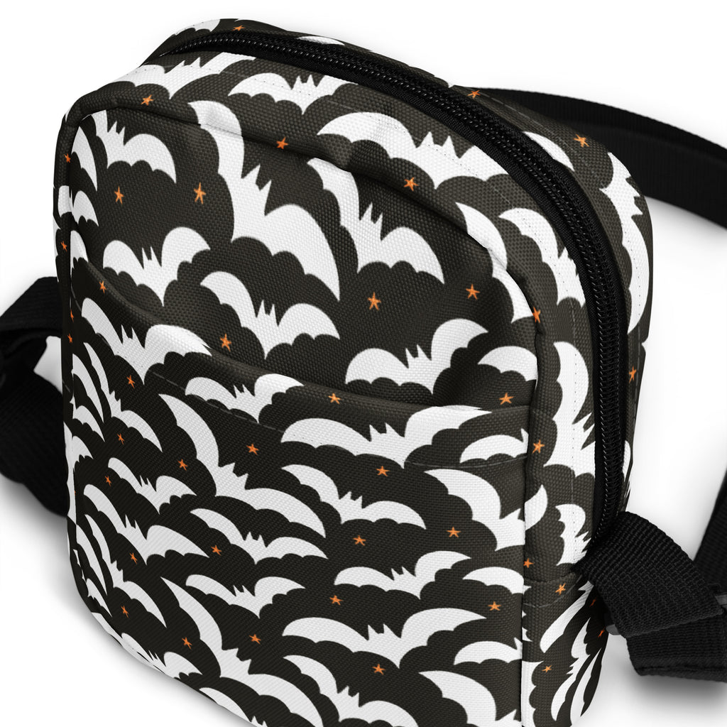 Girls Black Bat Halloween Crossbody Bag – Water Resistant Mini Purse With Adjustable Strap & Pockets