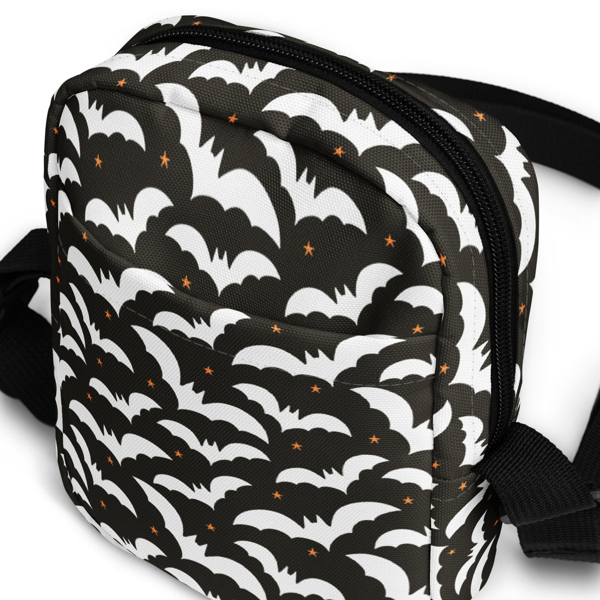 Black Bat Halloween Crossbody Bag – Water Resistant Mini Purse With Adjustable Strap & Pockets