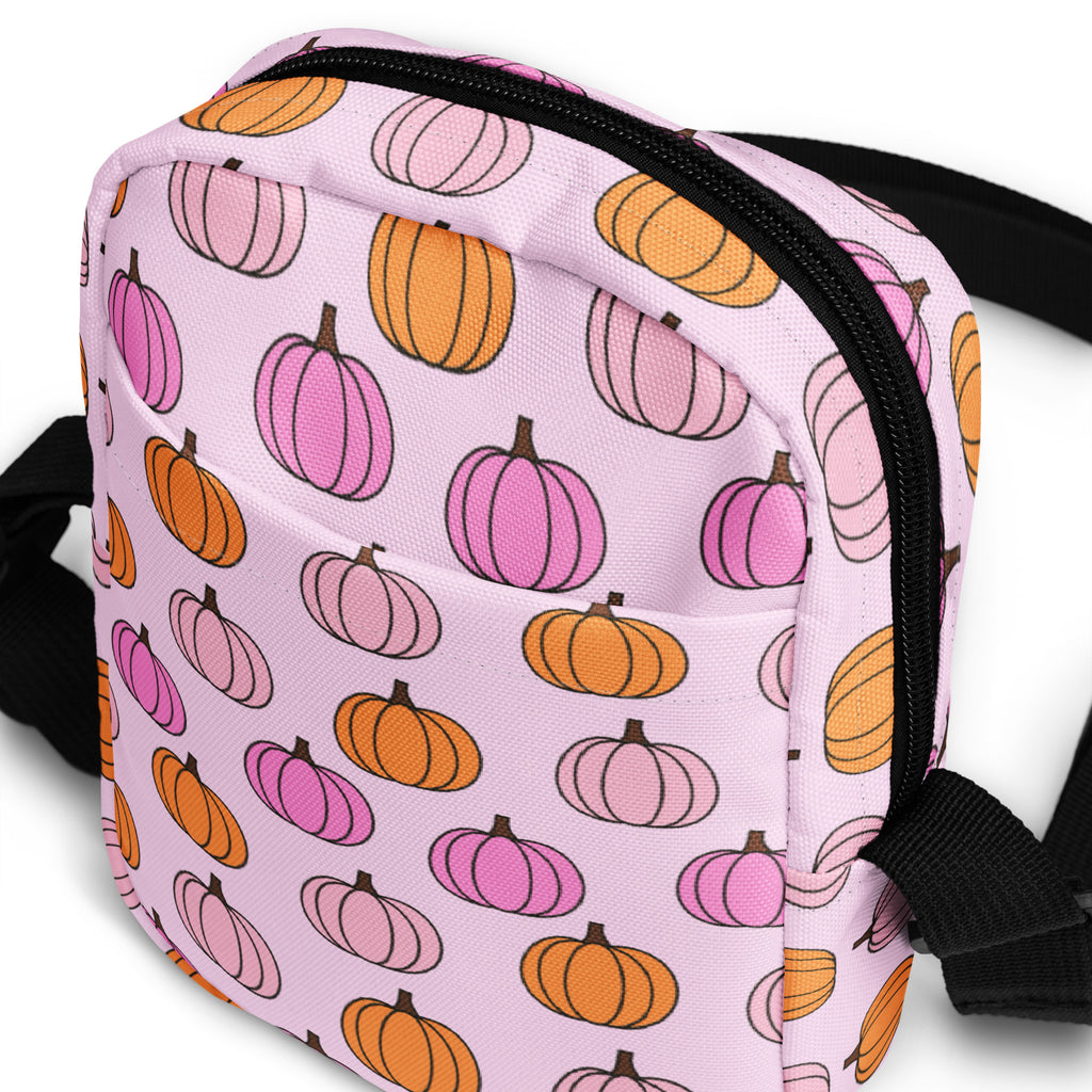 Girls Pink Pumpkin Patch Crossbody Bag – Water Resistant Mini Purse With Adjustable Strap & Pockets