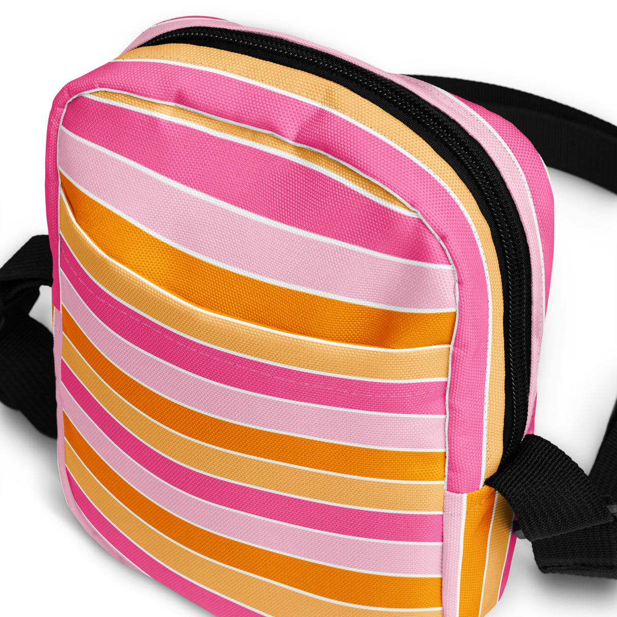Girls Pink & Orange Striped Candy Corn Halloween Crossbody Bag – Water Resistant Mini Purse With Adjustable Strap & Pockets