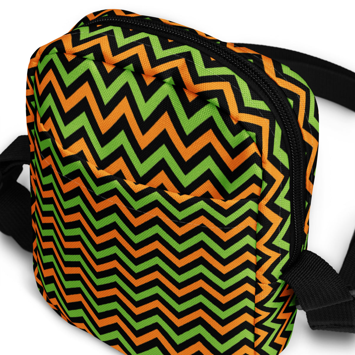 Orange & Green Chevron Halloween Crossbody Bag – Water Resistant Mini Purse With Adjustable Strap & Pockets