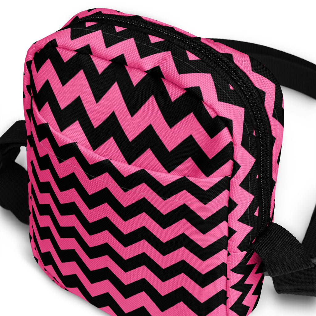 Pink Chevron Halloween Crossbody Bag – Water Resistant Mini Purse With Adjustable Strap & Pockets
