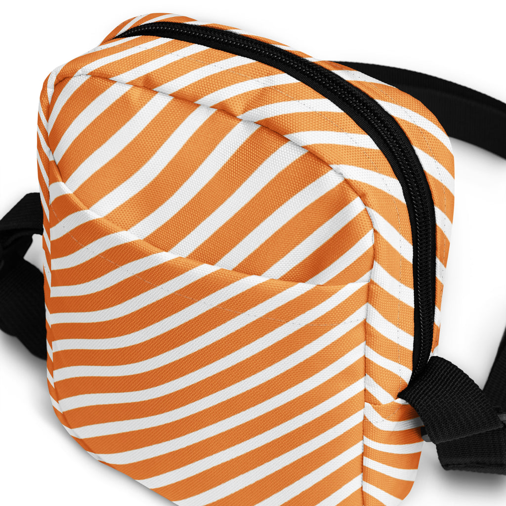 Orange & White Striped Halloween Crossbody Bag – Water Resistant Mini Purse With Adjustable Strap & Pockets