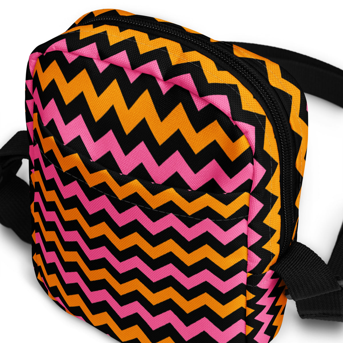 Pink & Orange Chevron Halloween Crossbody Bag – Water Resistant Mini Purse With Adjustable Strap & Pockets