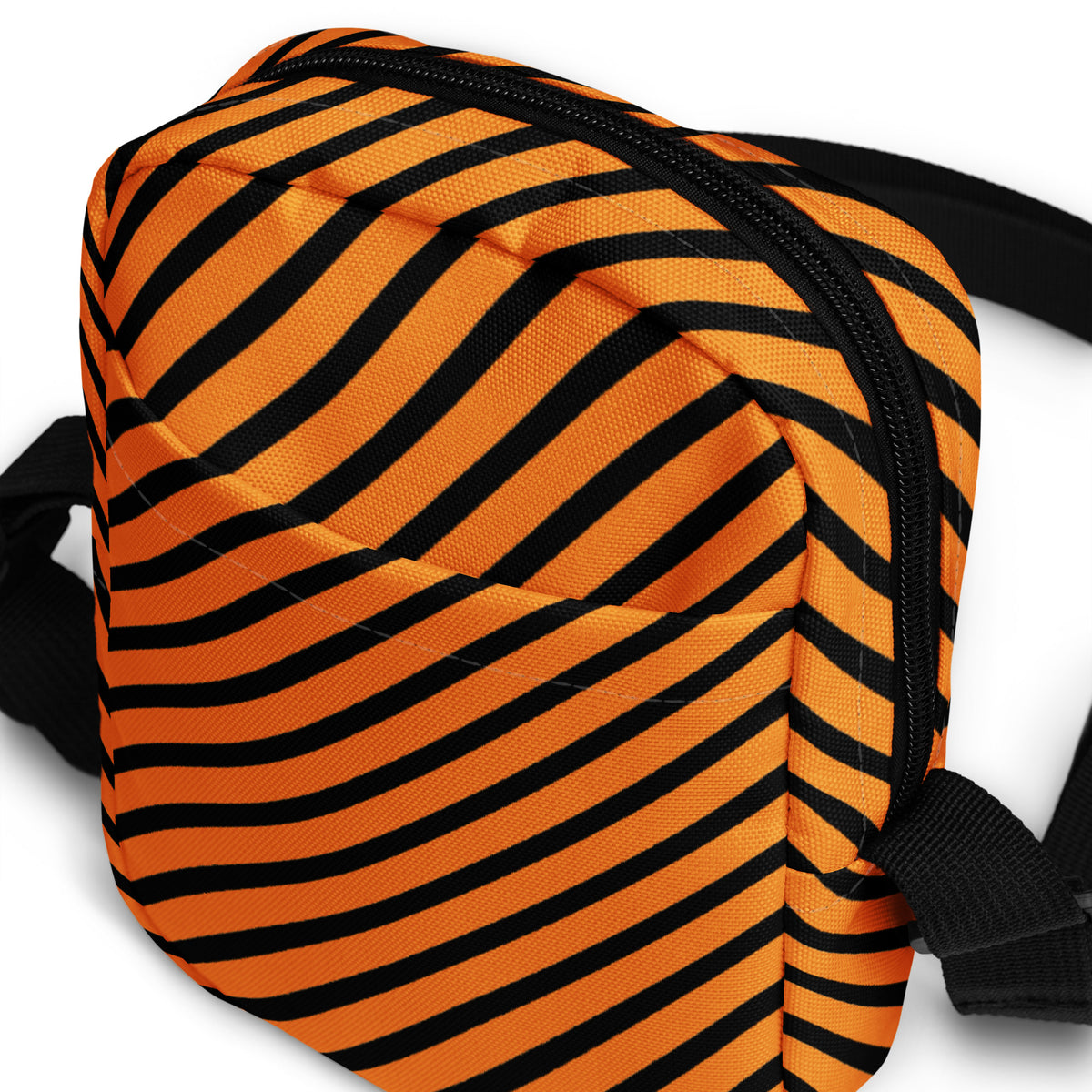 Girls Orange & Black Striped Halloween Crossbody Bag – Water Resistant Mini Purse With Adjustable Strap & Pockets