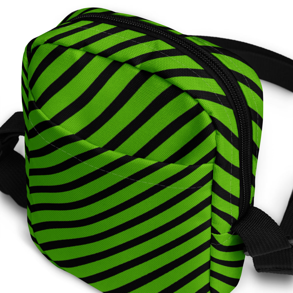 Green & Black Striped Halloween Crossbody Bag – Water Resistant Mini Purse With Adjustable Strap & Pockets