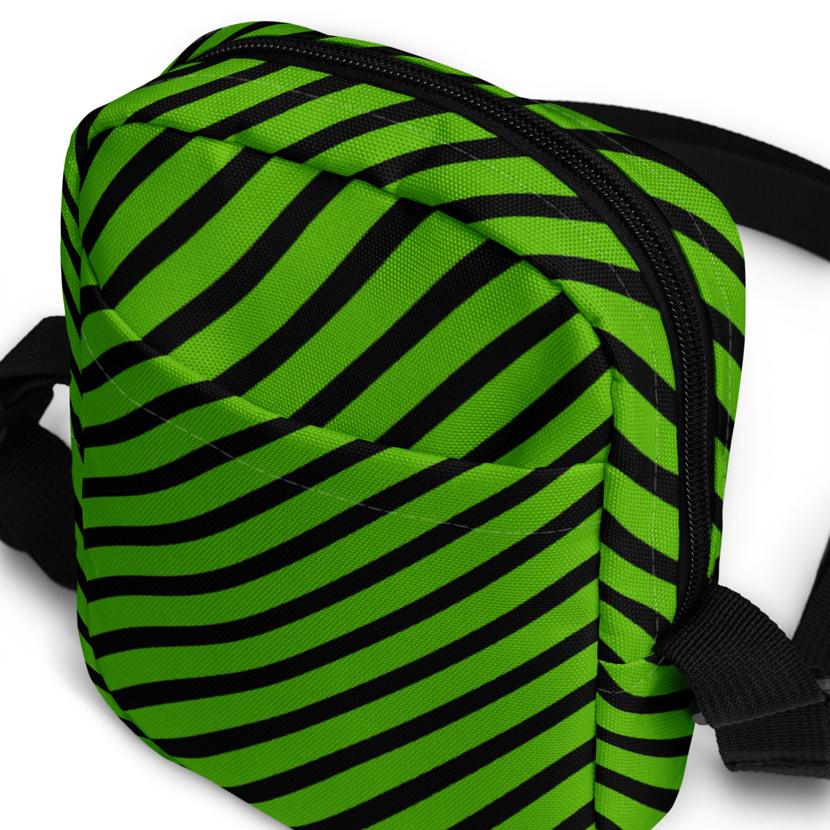Green & Black Striped Halloween Crossbody Bag – Water Resistant Mini Purse With Adjustable Strap & Pockets