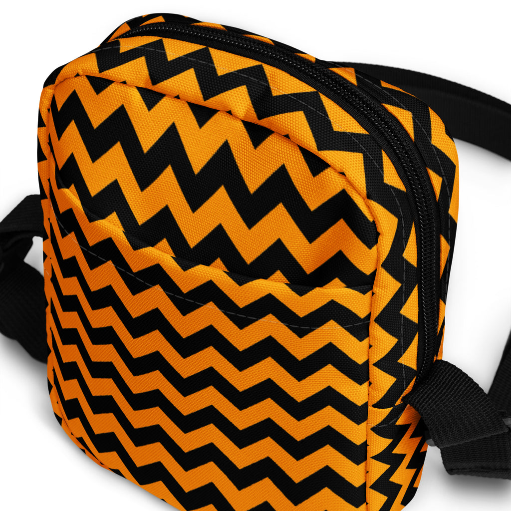 Orange Chevron Halloween Crossbody Bag – Water Resistant Mini Purse With Adjustable Strap & Pockets