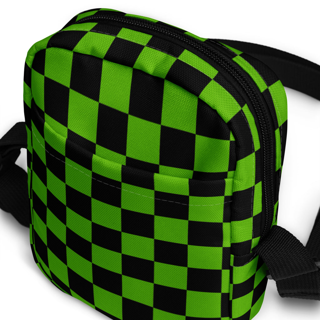 Green Checkered Halloween Crossbody Bag – Water Resistant Mini Purse With Adjustable Strap & Pockets