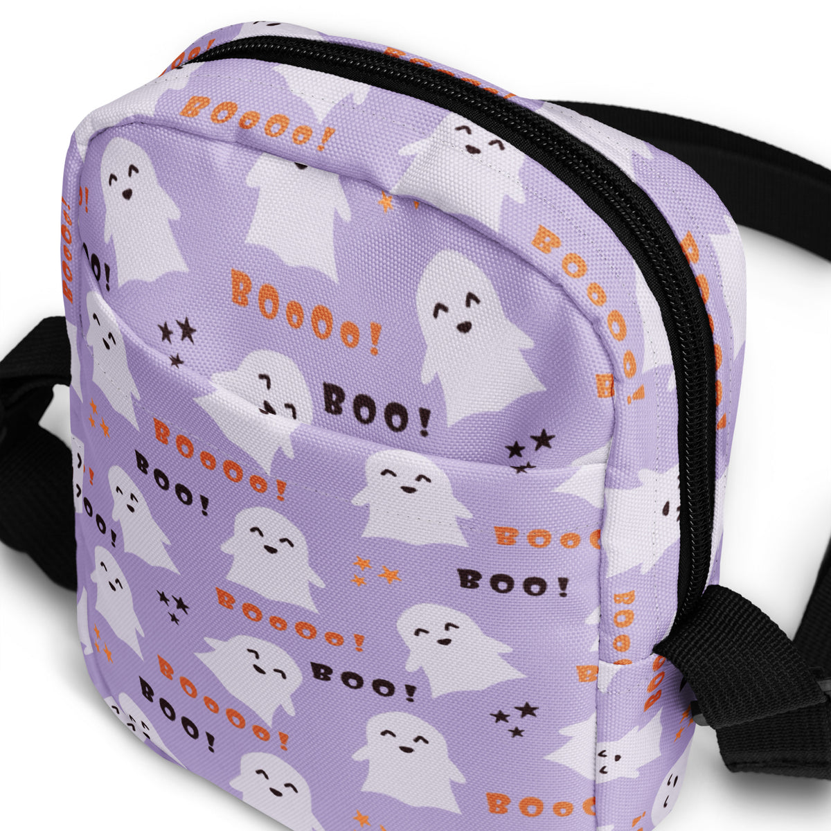 Girls Purple Ghost Halloween Crossbody Bag – Water Resistant Mini Purse With Adjustable Strap & Pockets