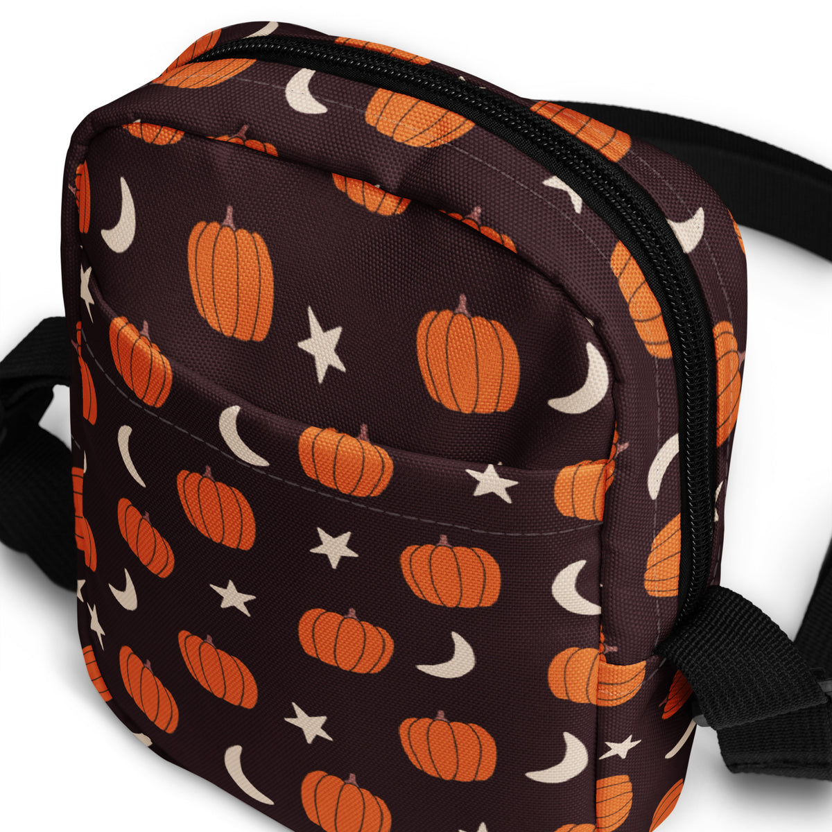 Pumpkin Moon Stars Halloween Crossbody Bag – Water Resistant Mini Purse With Adjustable Strap & Pockets