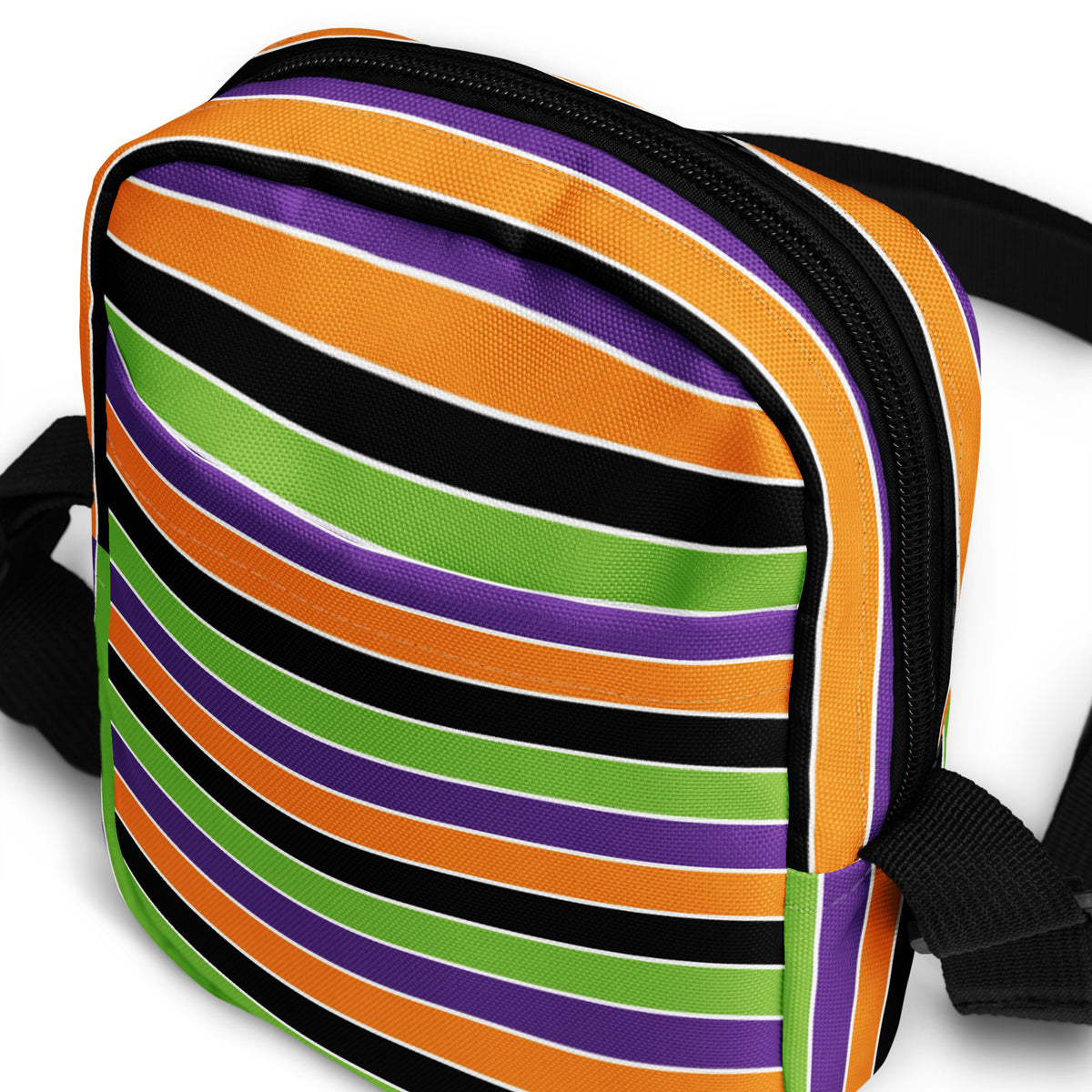 Halloween Striped Crossbody Bag – Water Resistant Mini Purse With Adjustable Strap & Pockets