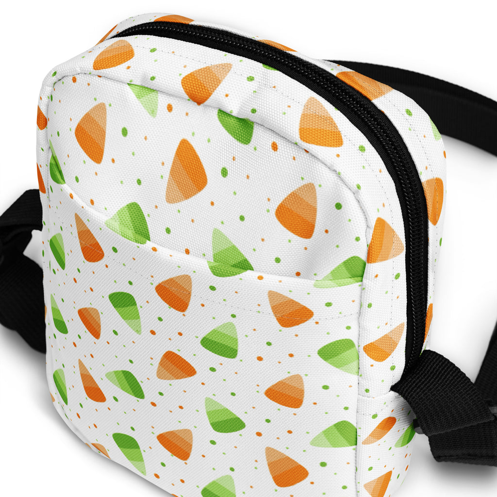 Orange & Green Candy Corn Halloween Crossbody Bag – Water Resistant Mini Purse With Adjustable Strap & Pockets