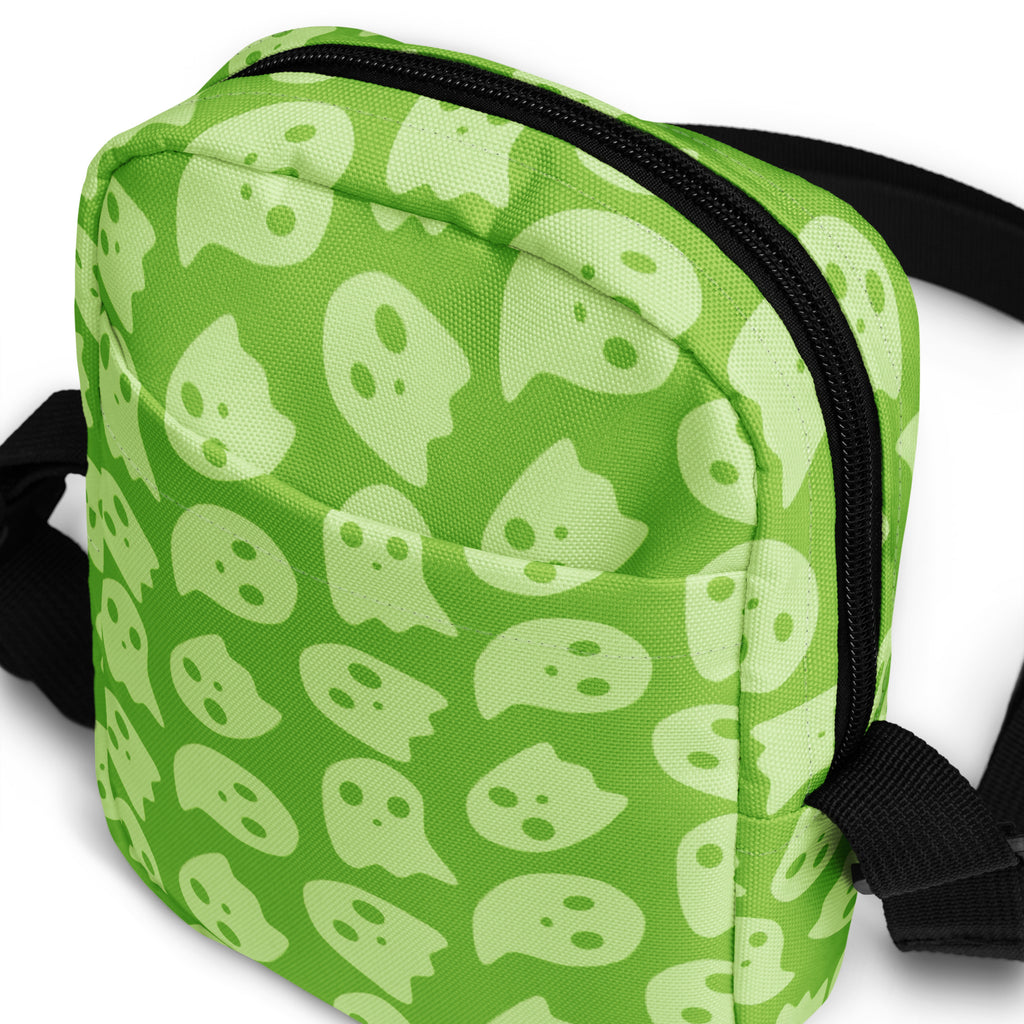 Green Ghosts Halloween Crossbody Bag – Water Resistant Mini Purse With Adjustable Strap & Pockets