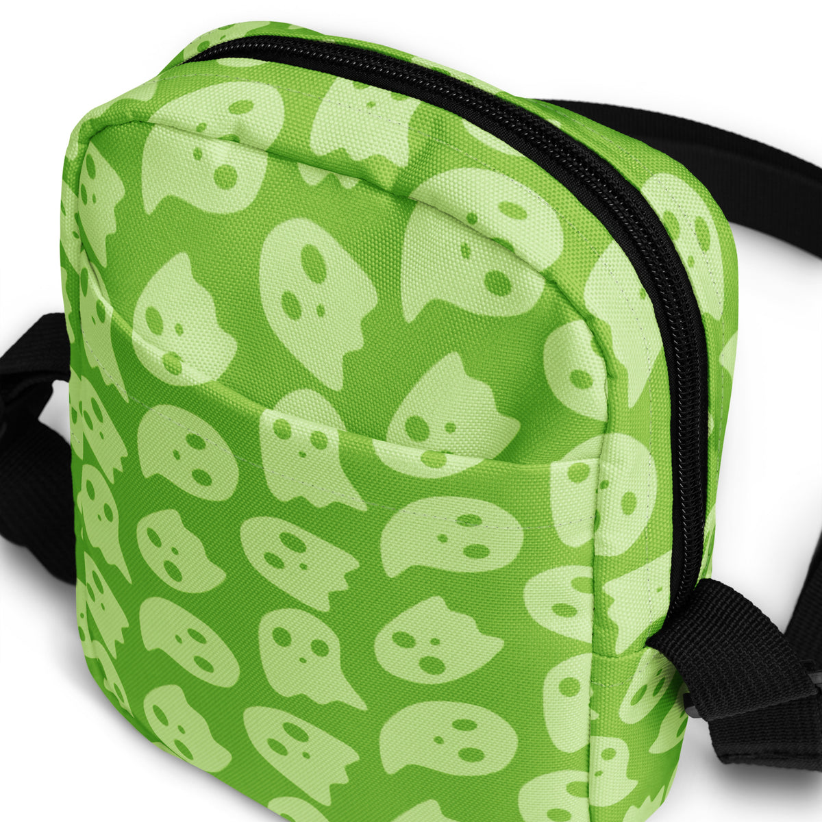 Green Ghosts Halloween Crossbody Bag – Water Resistant Mini Purse With Adjustable Strap & Pockets