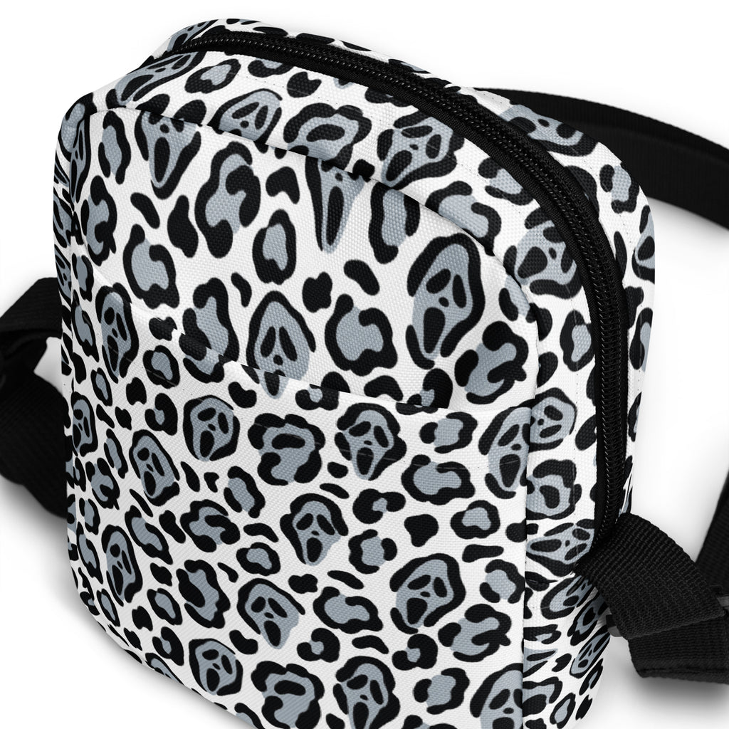 Ghost Face Leopard Halloween Crossbody Bag – Water Resistant Mini Purse With Adjustable Strap & Pockets