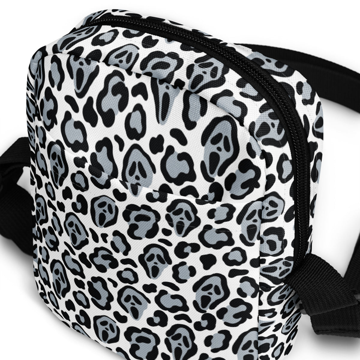 Ghost Face Leopard Halloween Crossbody Bag – Water Resistant Mini Purse With Adjustable Strap & Pockets