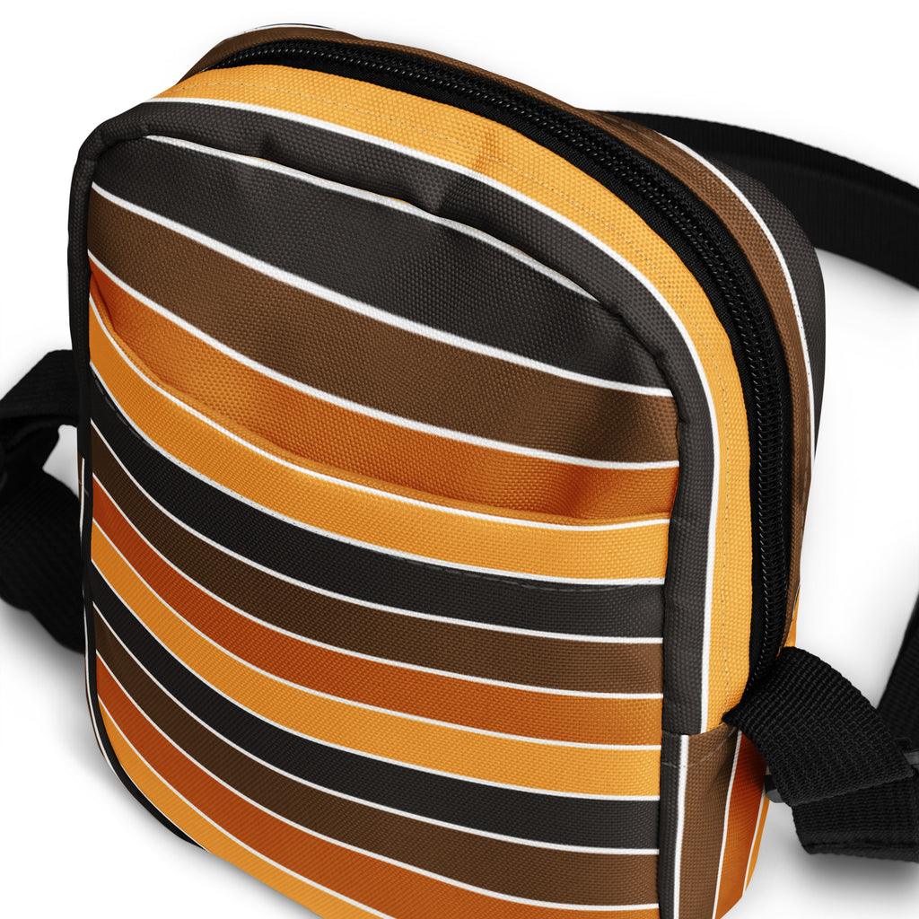 Orange & Brown Striped Crossbody Bag – Water Resistant Mini Purse With Adjustable Strap & Pockets