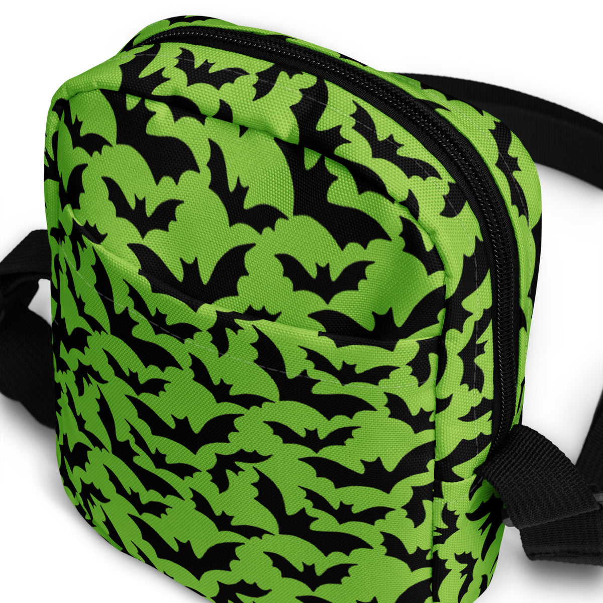 Green Bats Halloween Crossbody Bag – Water Resistant Mini Purse With Adjustable Strap & Pockets