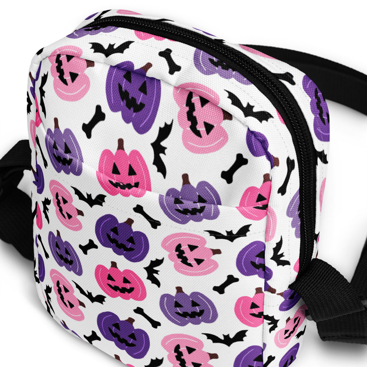Girls Pink & Purple Pumpkin Halloween Crossbody Bag – Water Resistant Mini Purse With Adjustable Strap & Pockets