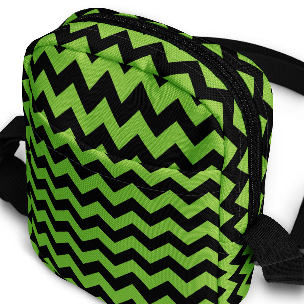 Green Chevron Halloween Crossbody Bag – Water Resistant Mini Purse With Adjustable Strap & Pockets