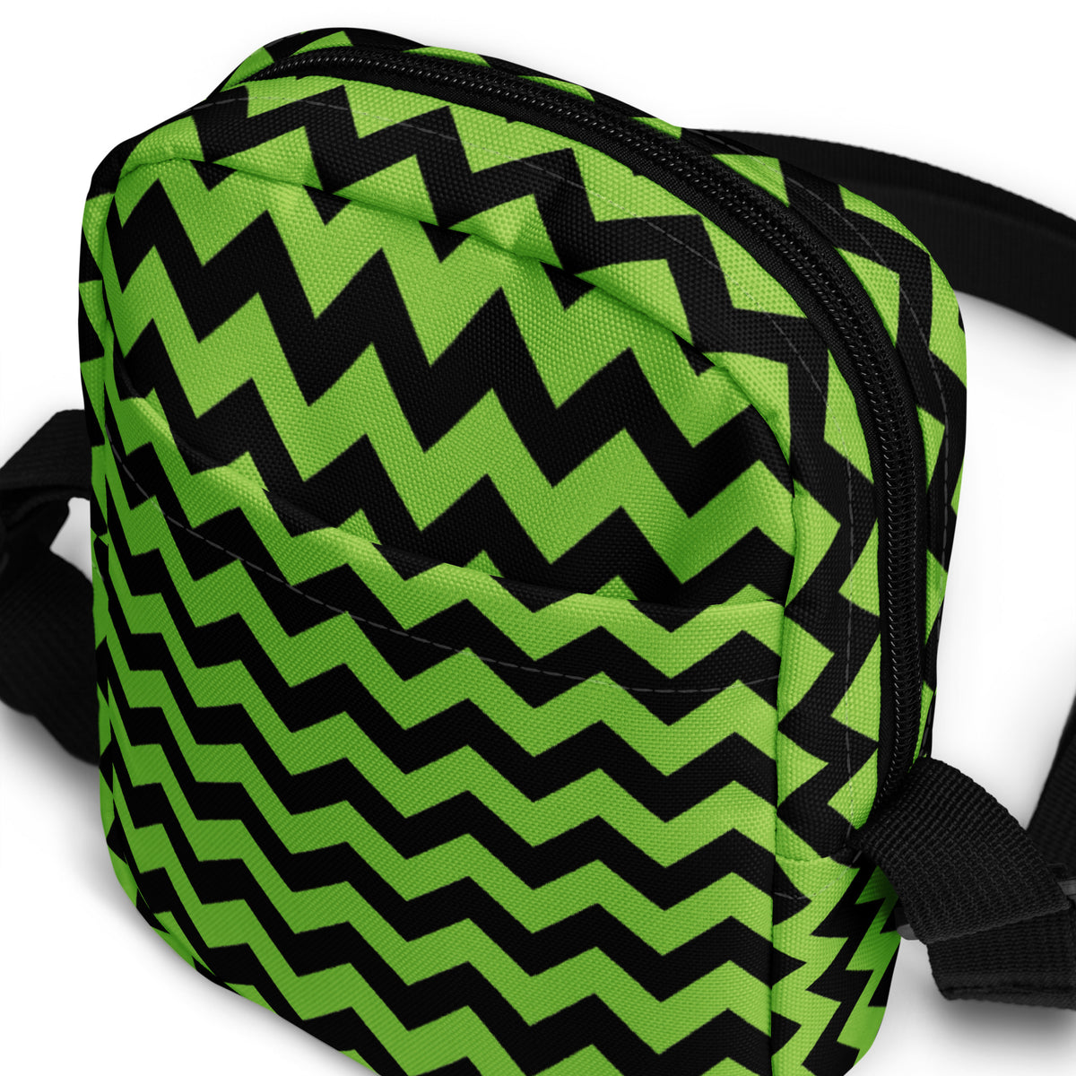 Green Chevron Halloween Crossbody Bag – Water Resistant Mini Purse With Adjustable Strap & Pockets