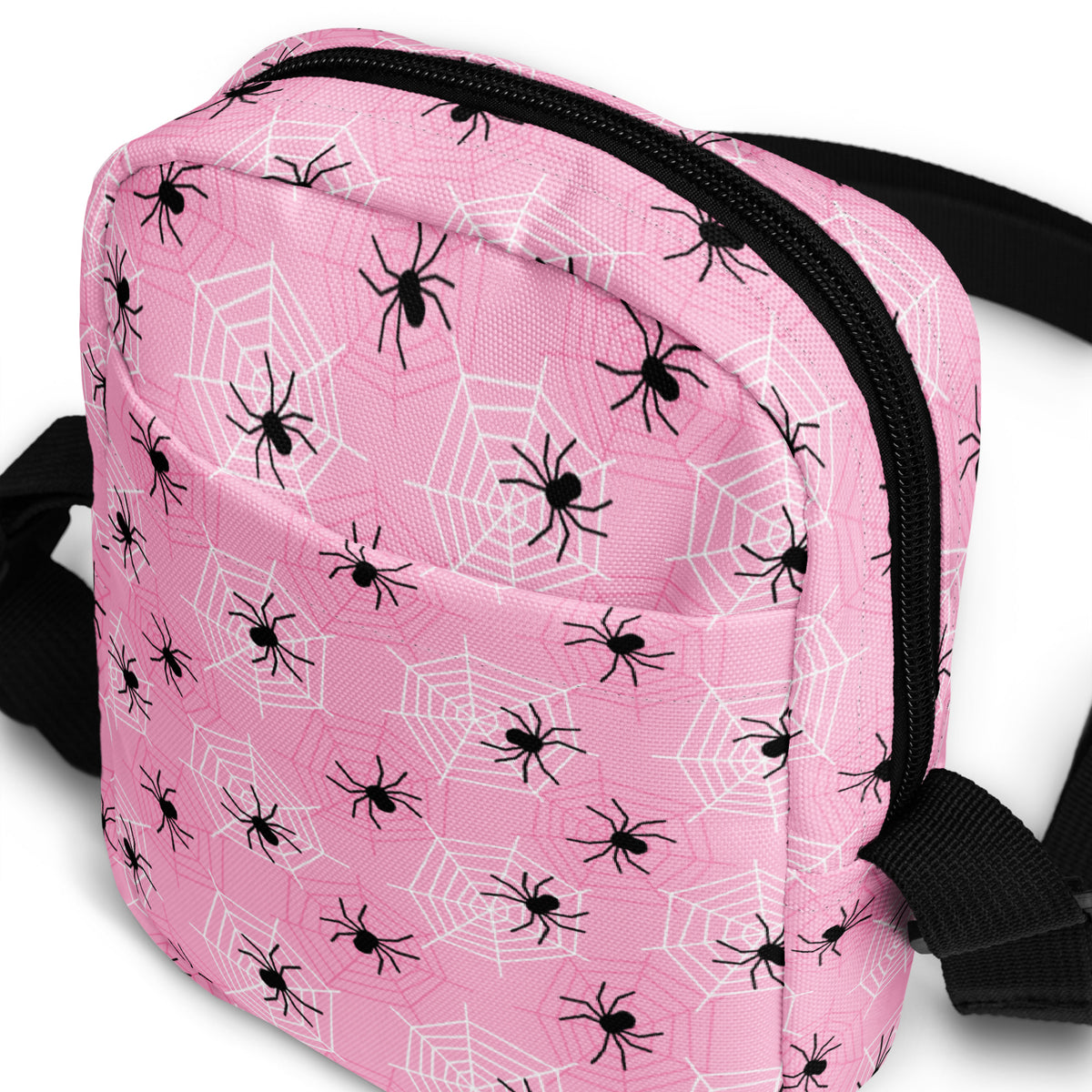 Pink Spiderweb Halloween Crossbody Bag – Water Resistant Mini Purse With Adjustable Strap & Pockets