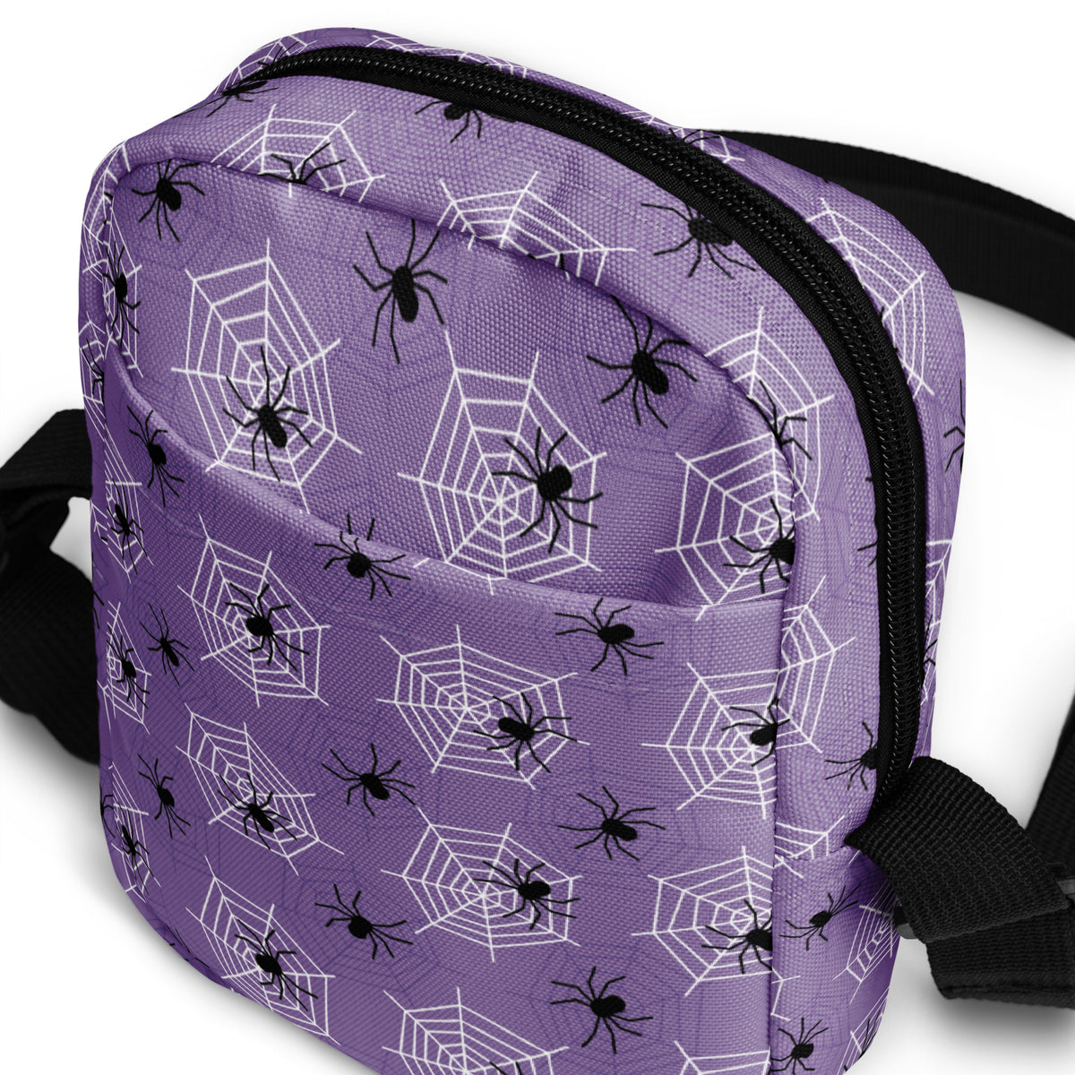 Dark Purple Spider Web Halloween Crossbody Bag – Water Resistant Mini Purse With Adjustable Strap & Pockets