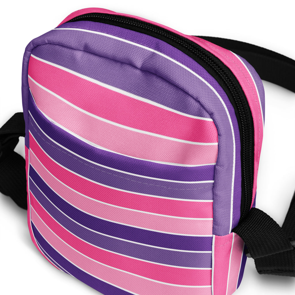 Pink Purple Striped Crossbody Bag – Water Resistant Mini Purse With Adjustable Strap & Pockets